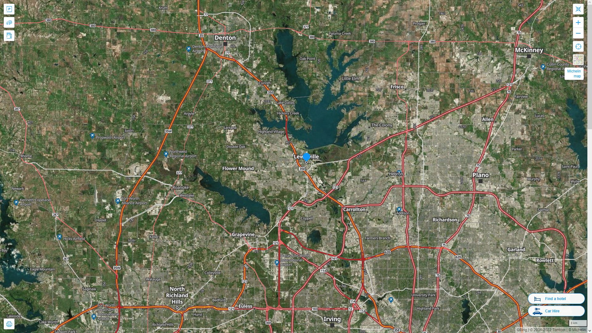 Lewisville Texas Highway and Road Map with Satellite View